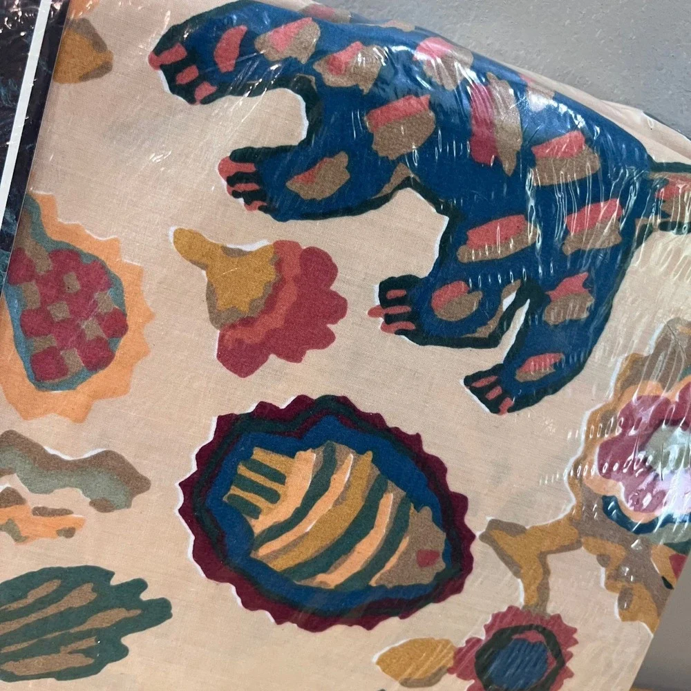 Vtg Crown Crafts Cameroon King Fitted Sheet Multi Color‎ Abstract Animal Percale
